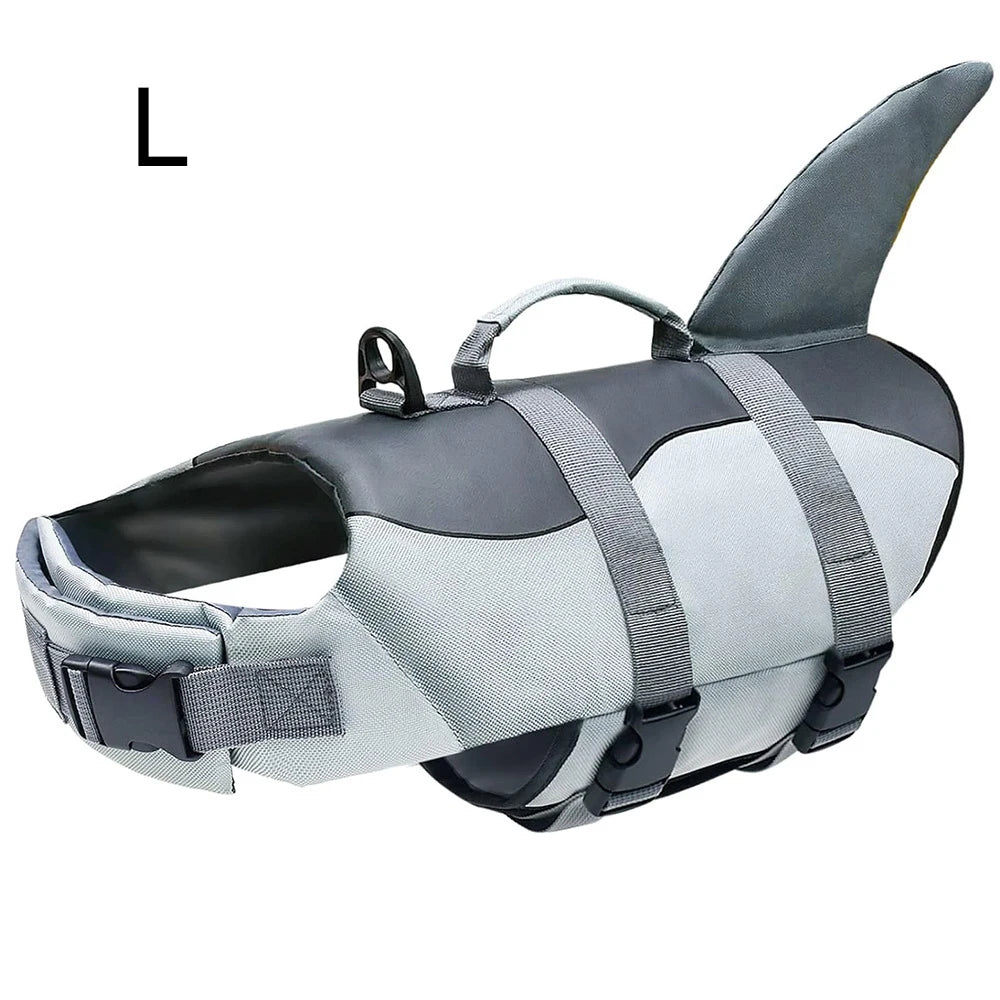 Dog Life Jacket Fun Shark Design - Safety Vest with Handle