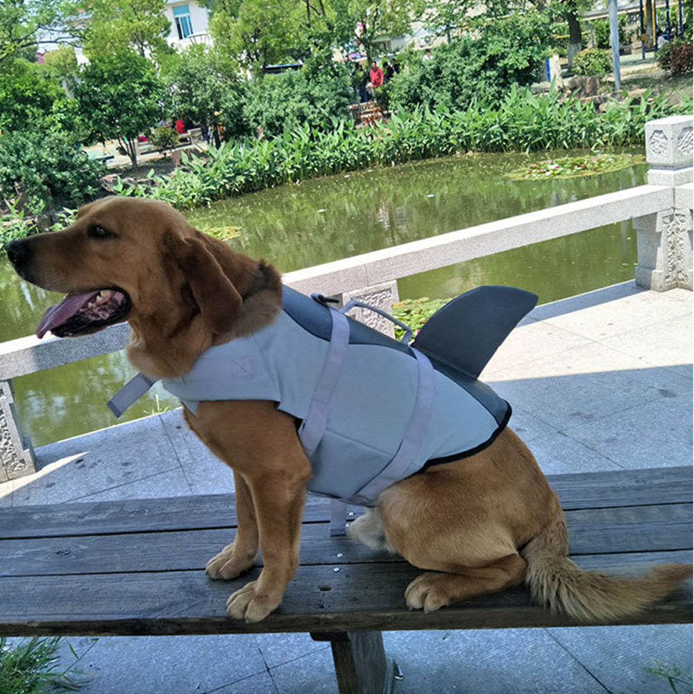 Dog Life Jacket Fun Shark Design - Safety Vest with Handle