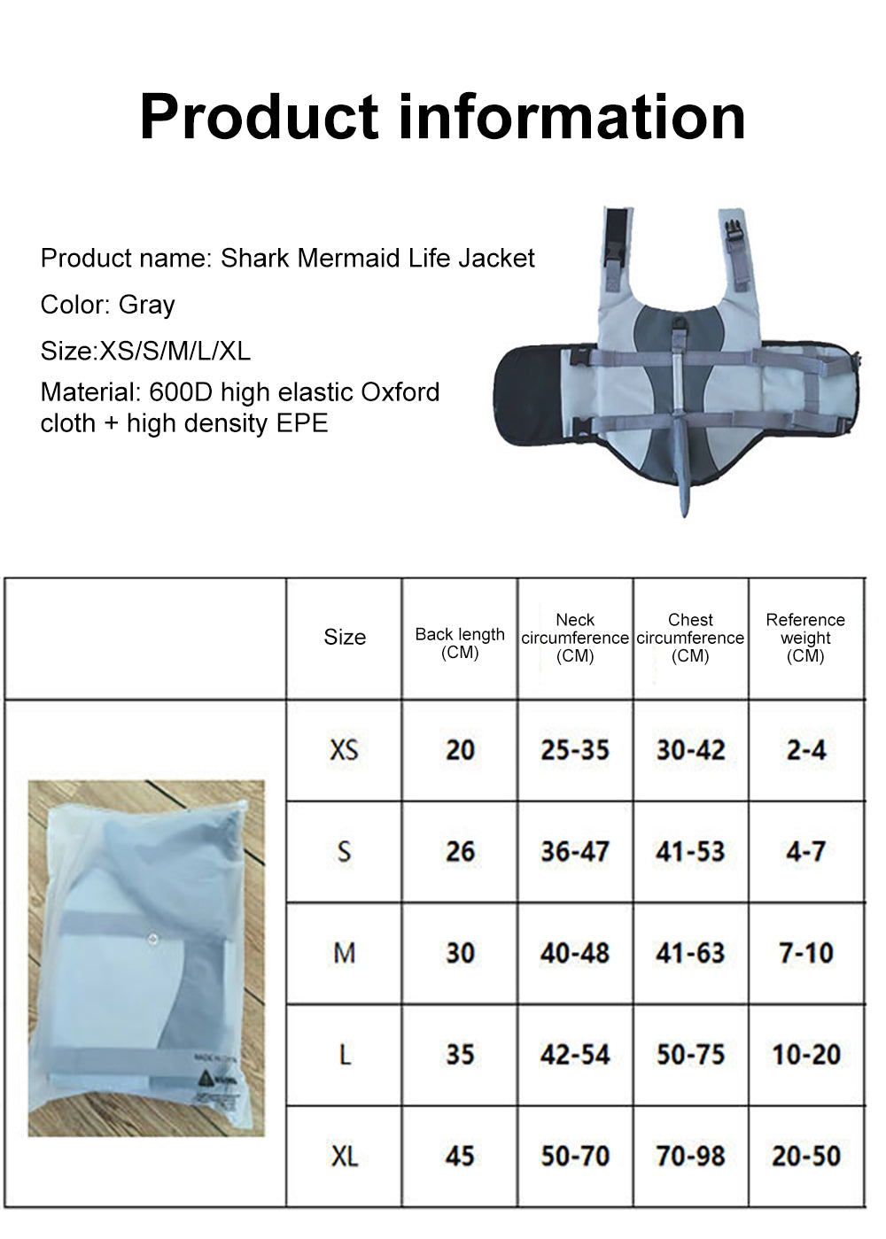 Dog Life Jacket Fun Shark Design - Safety Vest with Handle
