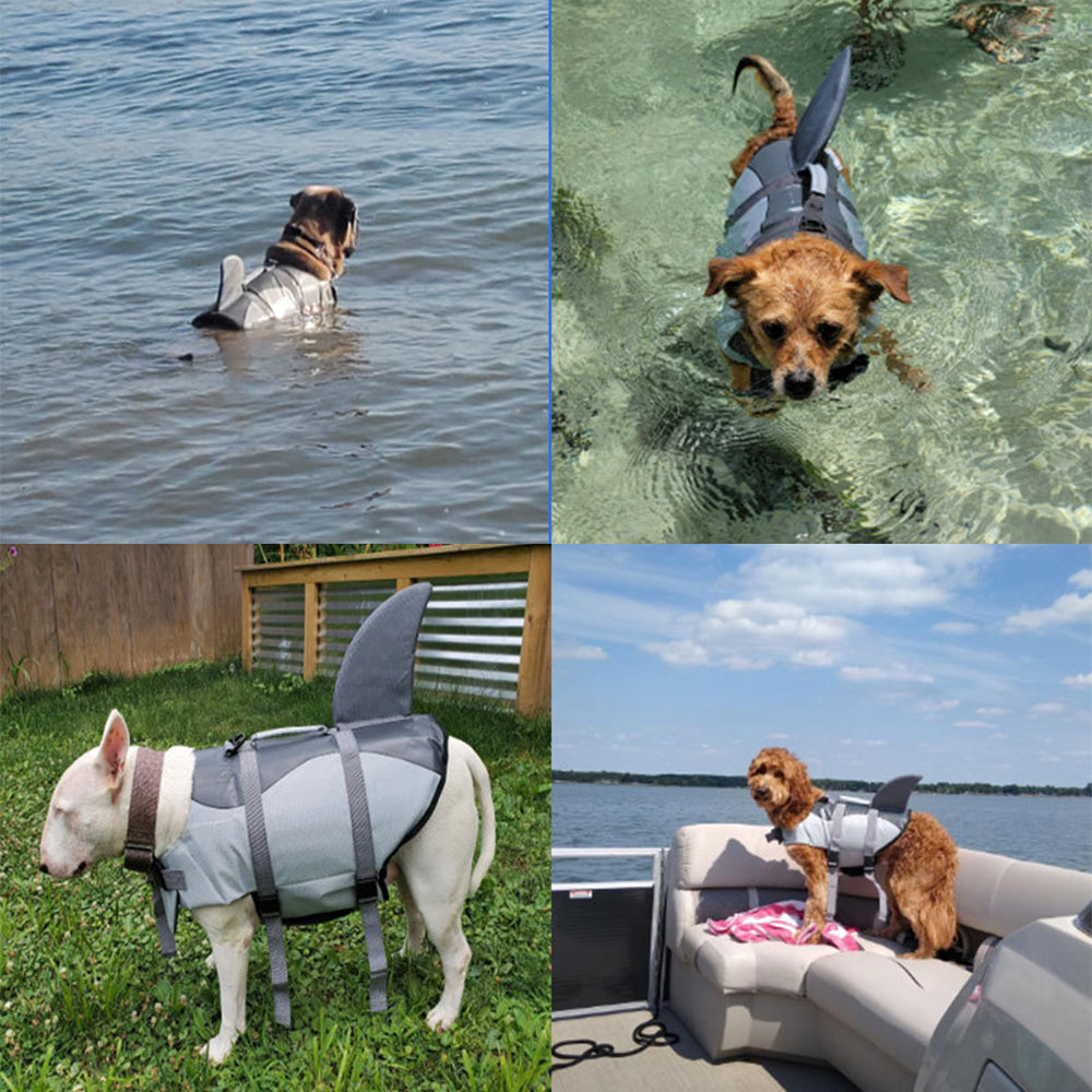 Dog Life Jacket Fun Shark Design - Safety Vest with Handle