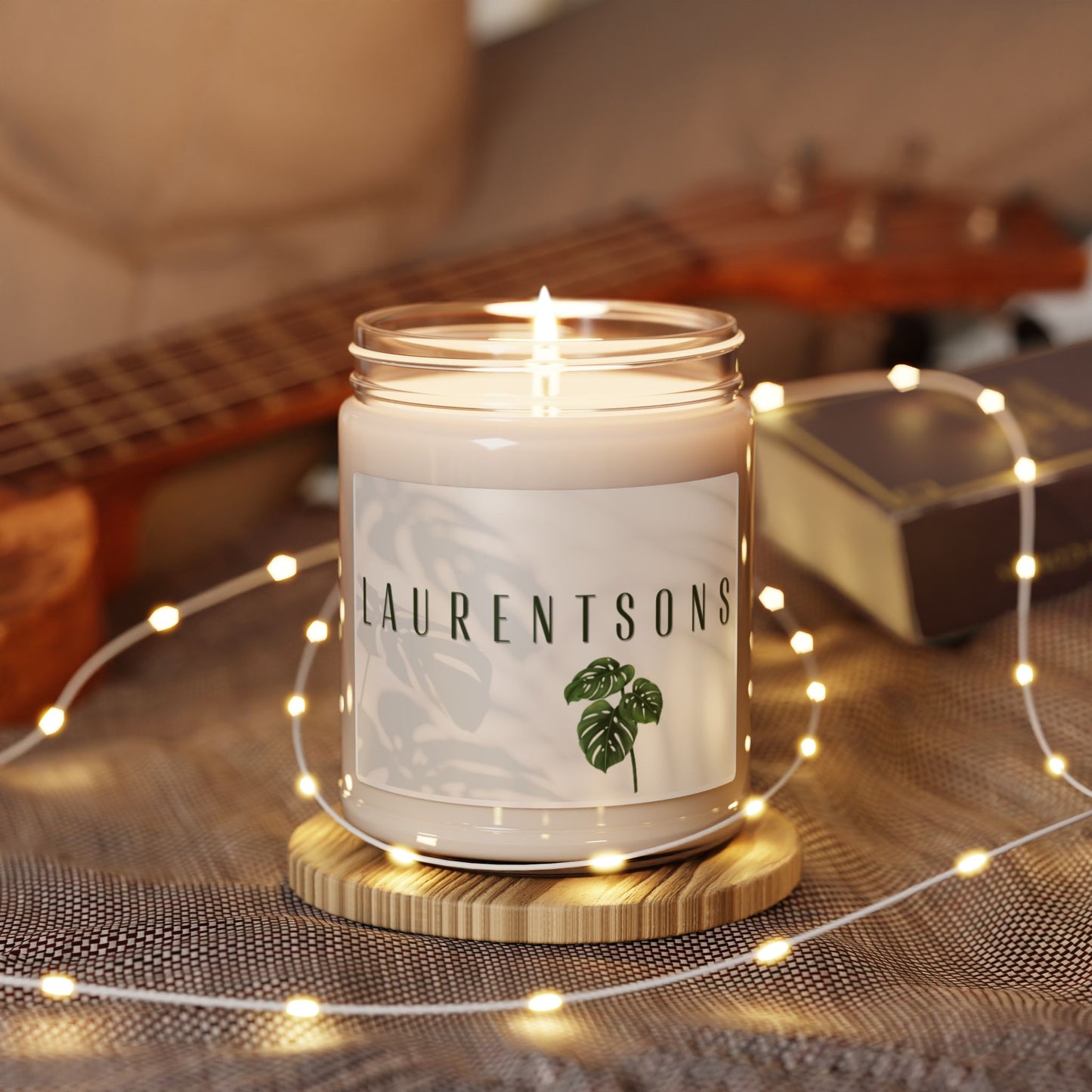 Laurentsons Scented Soy Candle - 9oz Invigorating Home Fragrance with Monstera Leaf Design