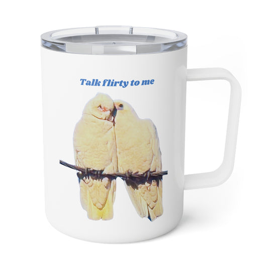Cute Birds "Talk Flirty to Me" - Insulated Coffee Mug