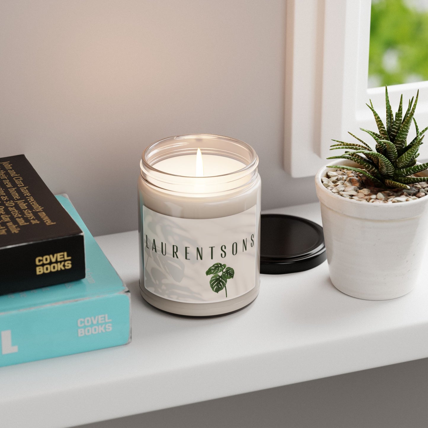 Laurentsons Scented Soy Candle - 9oz Invigorating Home Fragrance with Monstera Leaf Design