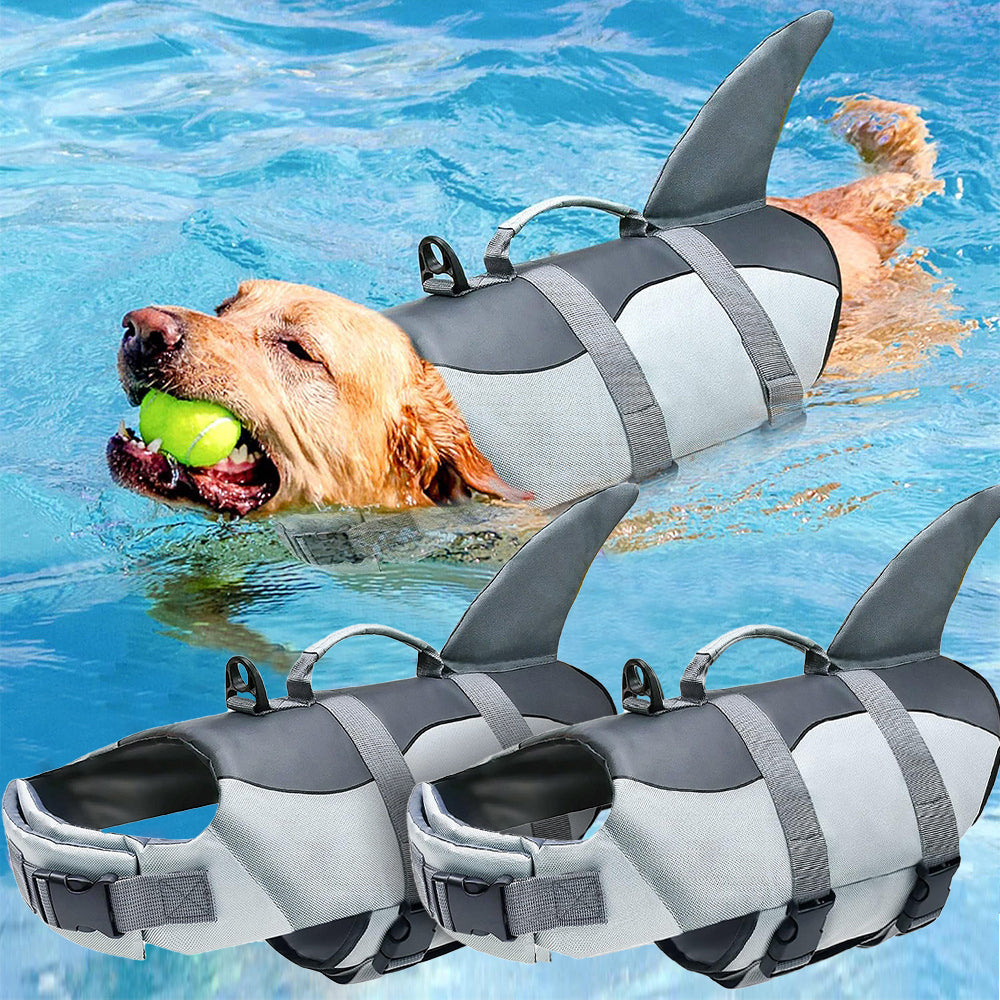 Dog Life Jacket Fun Shark Design - Safety Vest with Handle