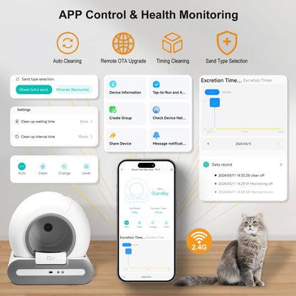 Self-Cleaning Cat Litter Box - Smart App Control & Safety Sensors