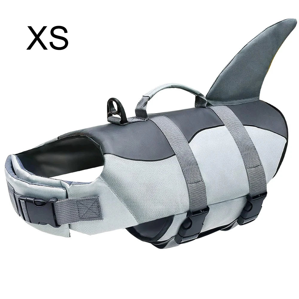 Dog Life Jacket Fun Shark Design - Safety Vest with Handle